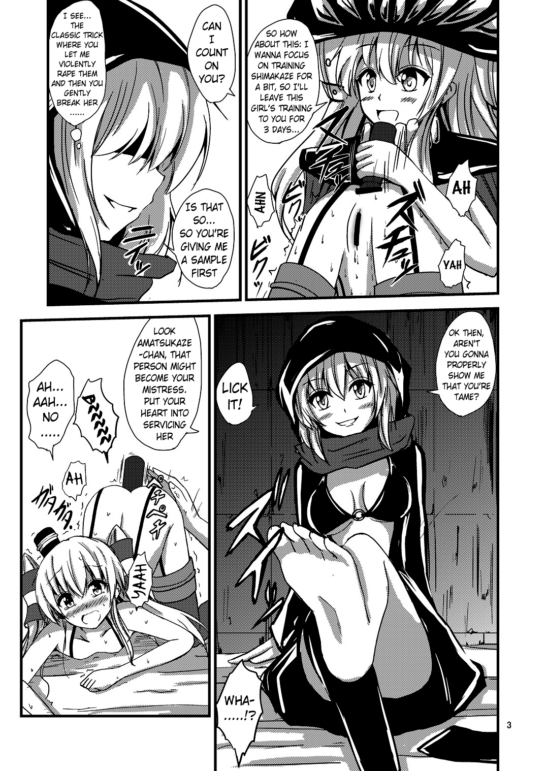 Kuubo Wo-Kyuu-chan no Amatsukaze Yuri Dorei Choukyou ~Shuuchi 3P Choukyou Hen~ | Standard Carrier Wo-Class's Amatsukaze Yuri Slave Training ~Threesome Training~ page 4 full