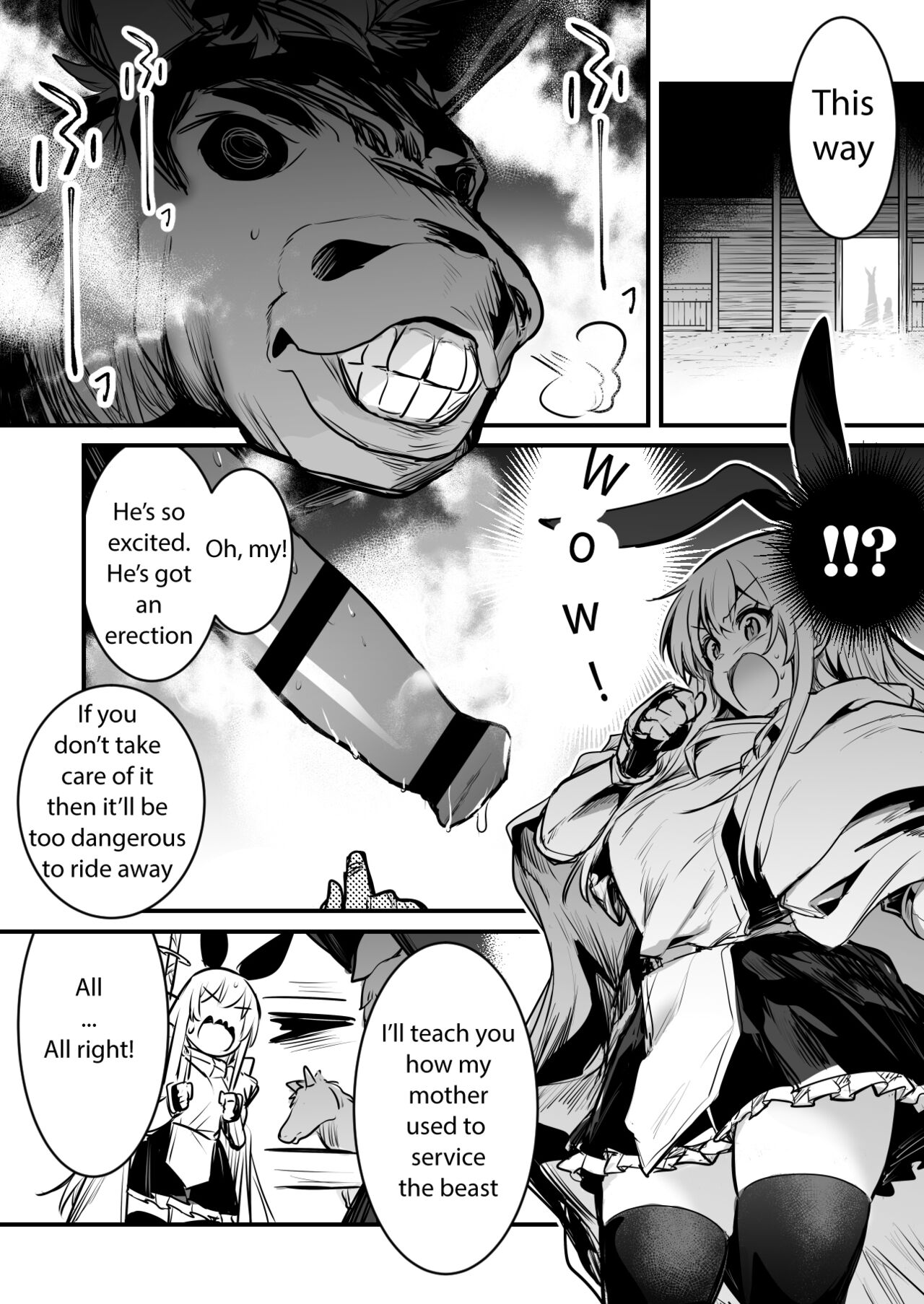 Bashauma ga Yokujou Shite shimai, Hassan Sasenai to Basha ga Denai node Gyosha ni Iwareru ga Mama Hassan Seseru Boukensha-chan | Adventure-chan helps the lustful horse cum so he'll carry her away page 2 full