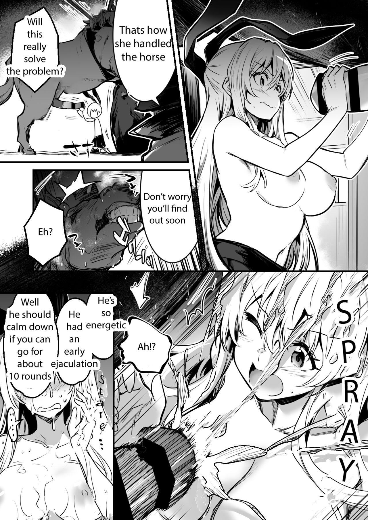 Bashauma ga Yokujou Shite shimai, Hassan Sasenai to Basha ga Denai node Gyosha ni Iwareru ga Mama Hassan Seseru Boukensha-chan | Adventure-chan helps the lustful horse cum so he'll carry her away page 3 full