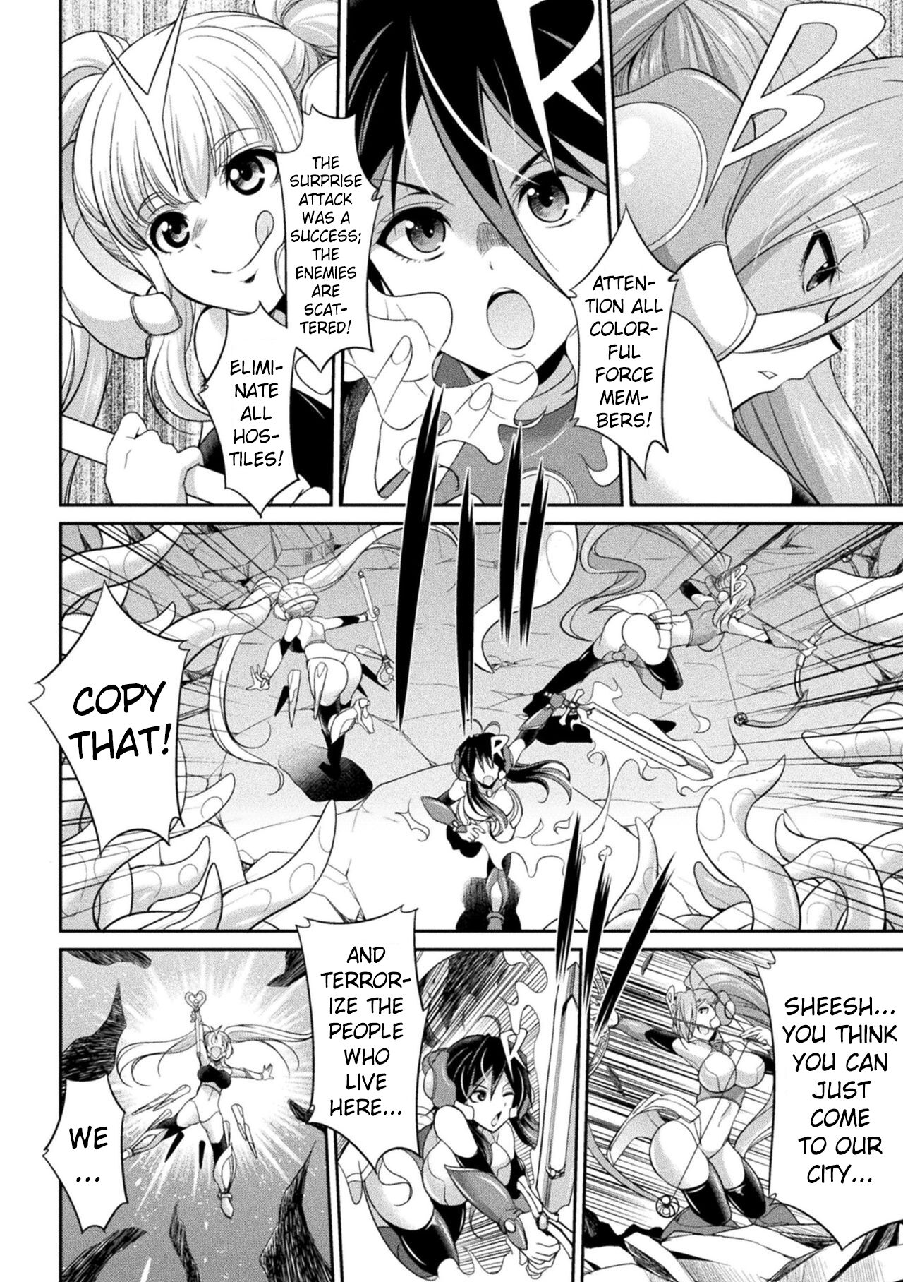 TokumuSentai Colorful Force Seigi no HeroinevsShokushu Joou! Futanari Choukyou Daikessen!? | Special Duty Squadron Colorful Force Heroines of Justice vs The Tentacle Queen! The Great Battle of Futa Training!? page 8 full