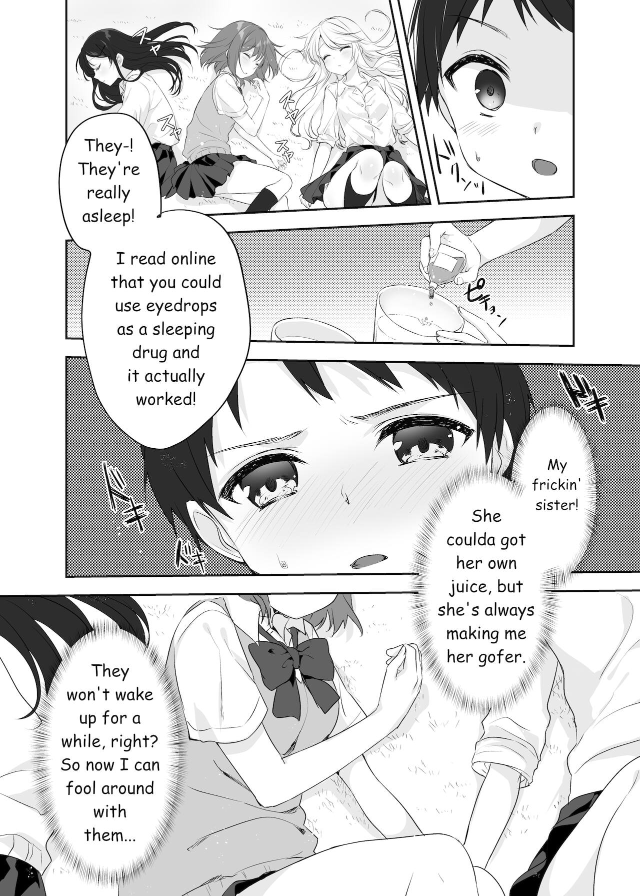 Boku no Onee-chan to Tomodachi wo Nemurasete Osottemitara Kaeriuchi ni Atta | The Tables were Turned when I tried to Rape my Sister and her Friends while they were Asleep page 4 full
