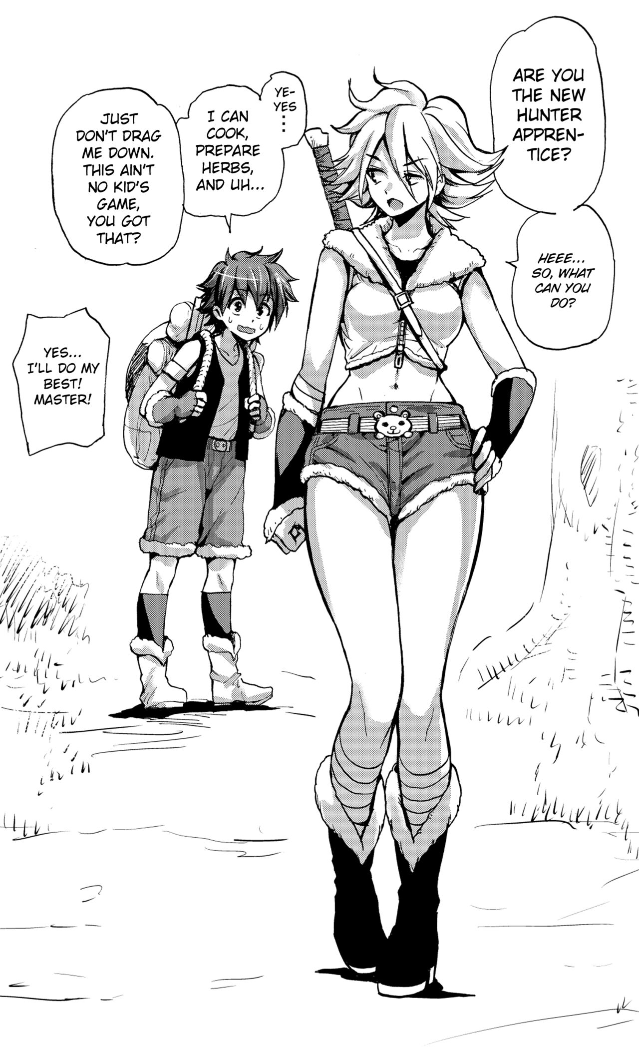 Hunter Onee-san to Minarai Shounen  4-koma page 1 full