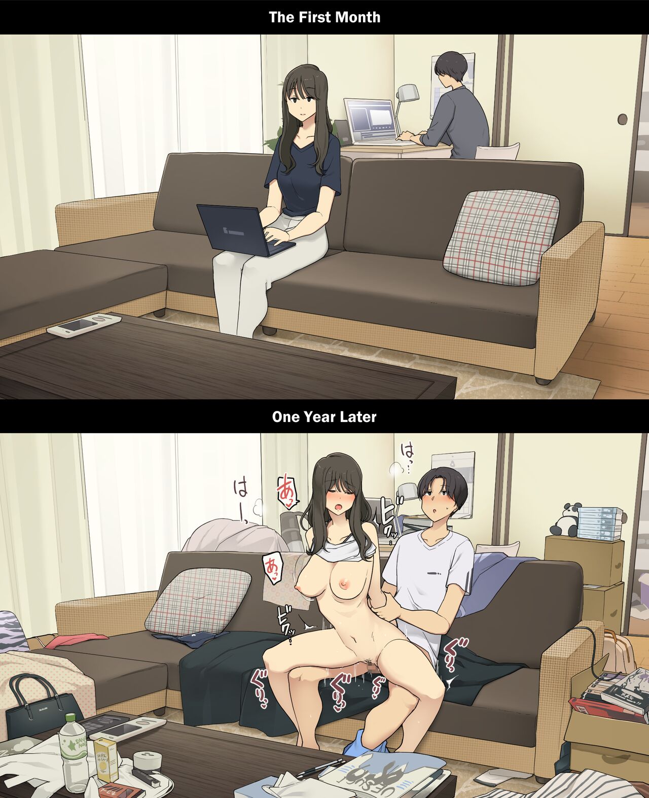 Dousei Seikatsu Ikkagetsume to Ichinen Ato, Asaokite kara Shuushin made no Hikaku | A Day in the Life of a Couple: Their First Month Living Together vs. One Year Later page 10 full