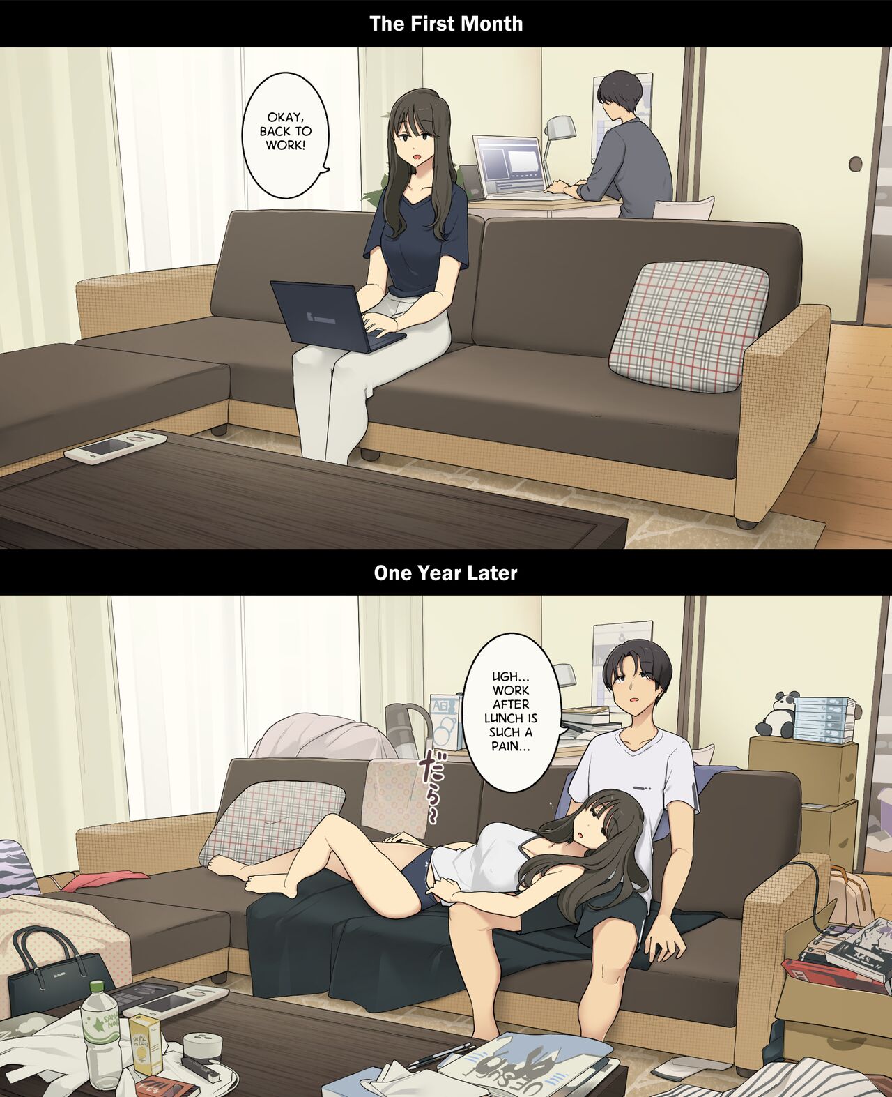 Dousei Seikatsu Ikkagetsume to Ichinen Ato, Asaokite kara Shuushin made no Hikaku | A Day in the Life of a Couple: Their First Month Living Together vs. One Year Later page 8 full
