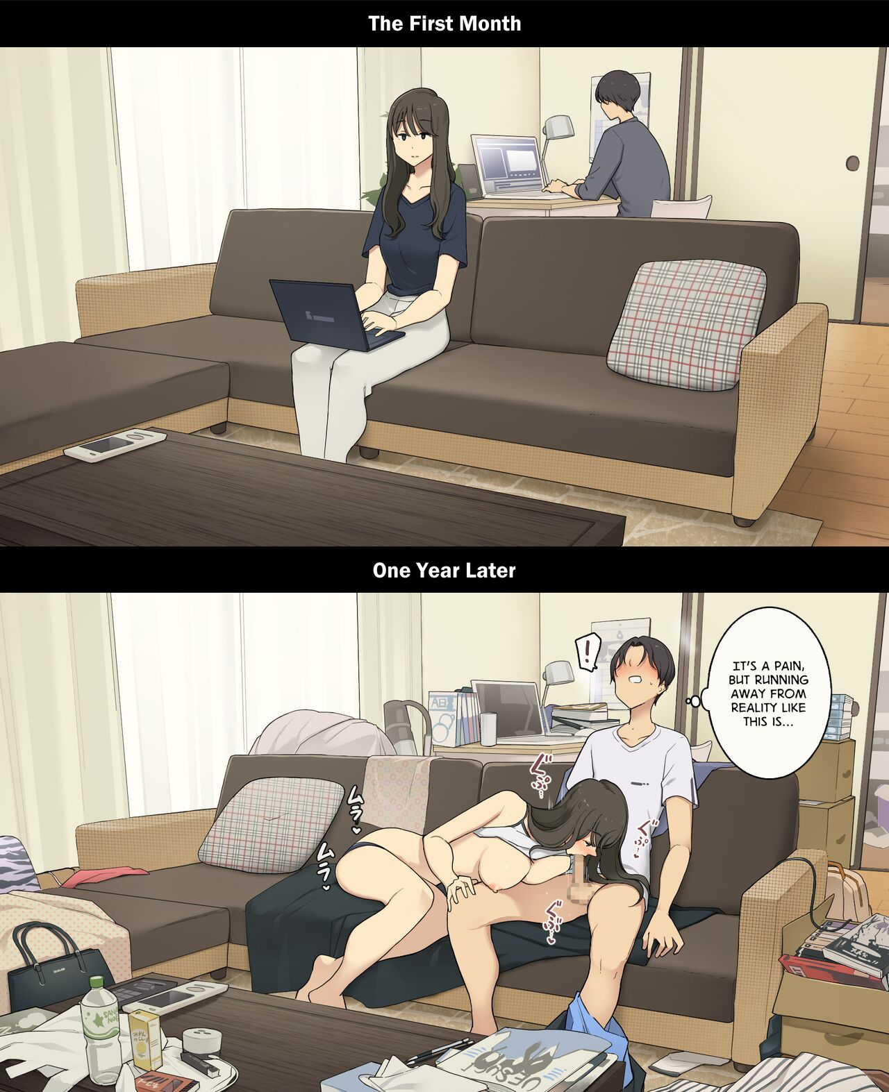 Dousei Seikatsu Ikkagetsume to Ichinen Ato, Asaokite kara Shuushin made no Hikaku | A Day in the Life of a Couple: Their First Month Living Together vs. One Year Later page 9 full