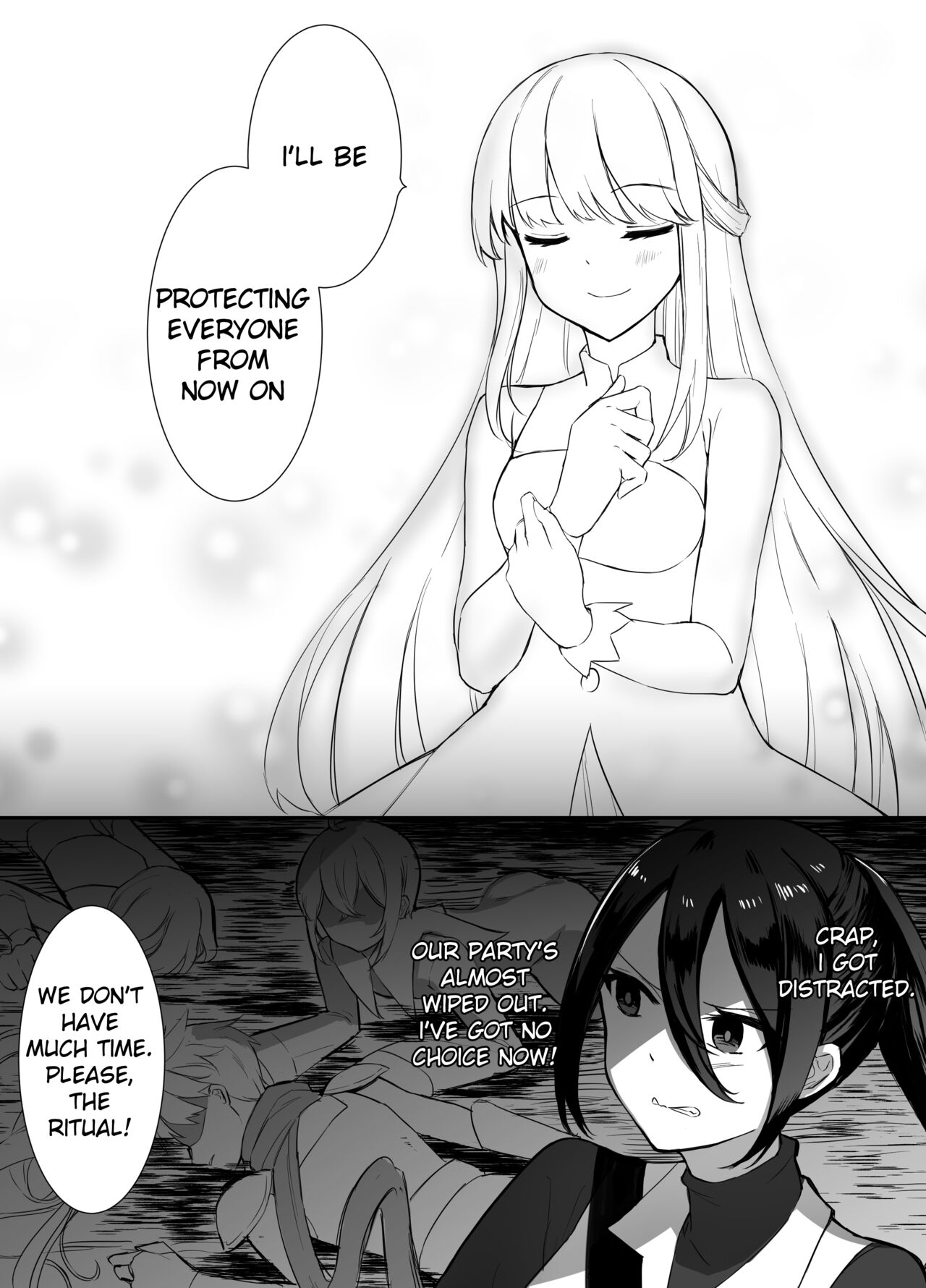 Maou Toubatsu Shippai Heroine Gisei Normal End de Utsu ni Natta Koutensei Futanari Kenshi to Otokonoko Shinkan no Hanashi | Crestfallen Futanari x Femboy Priest: Prepare to Cum Edition page 5 full