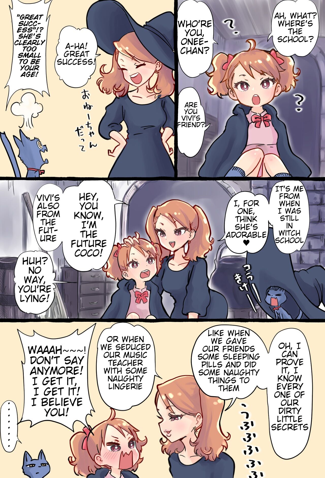 A story about a futanari witch who summons her past self with summoning magic and has sex with her smaller self page 7 full