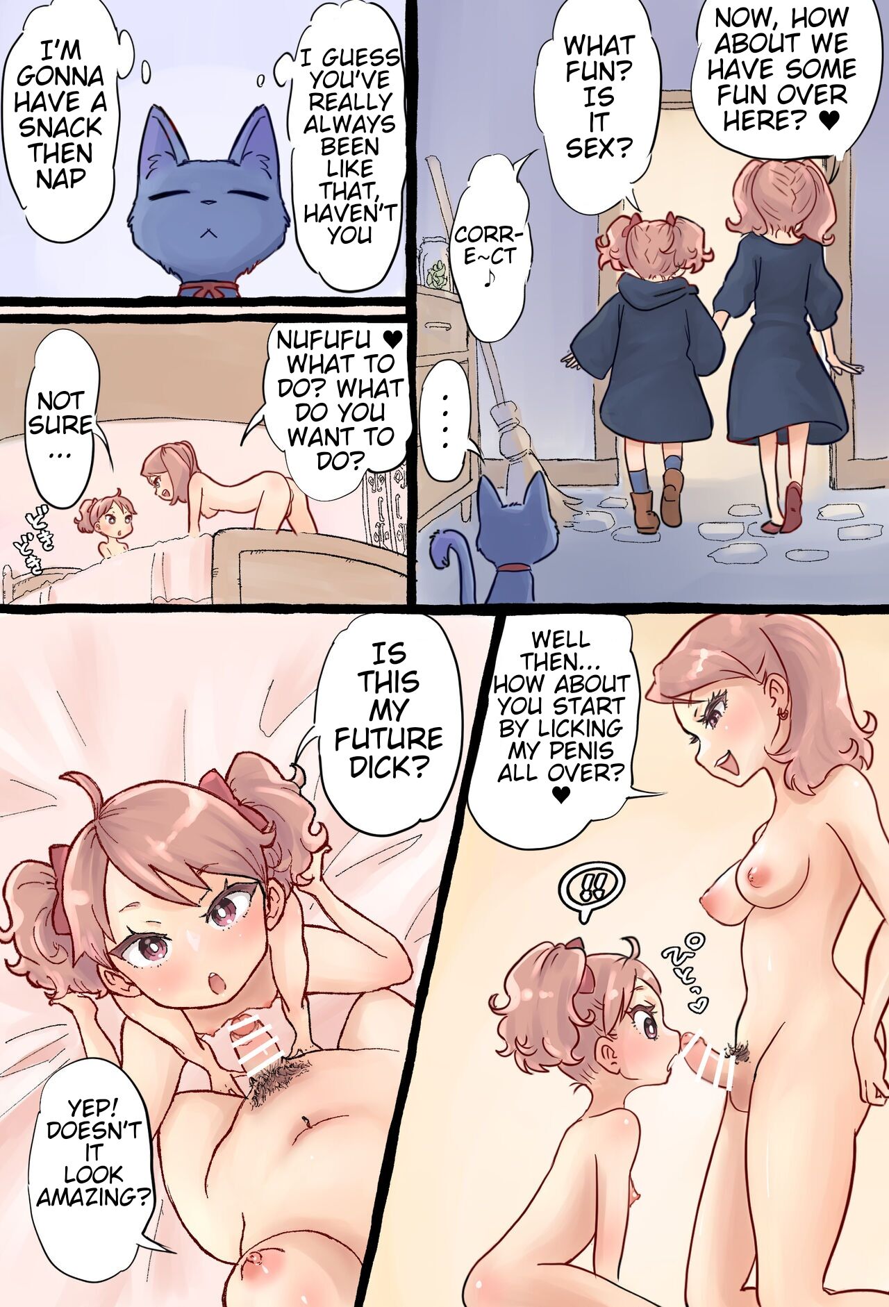 A story about a futanari witch who summons her past self with summoning magic and has sex with her smaller self page 8 full
