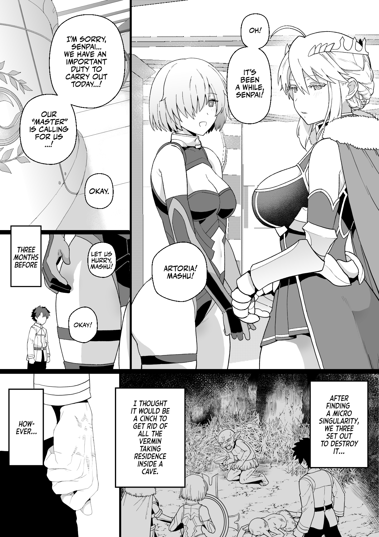 Artoria to Mash, Goblin Kan Manga | Artoria and Mashu Violated by a Goblin! page 1 full