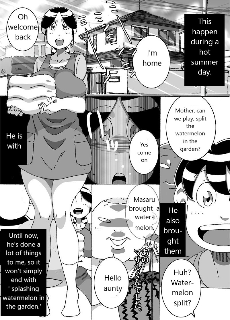 Maseo's Plan. Son Plays Suikawari While Mother Is Pounded by a Different Kind of Stick page 1 full