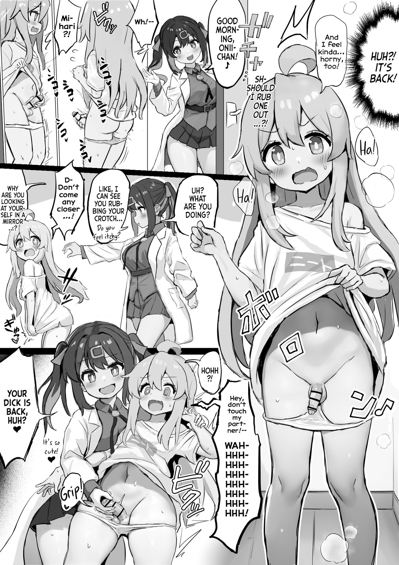 Mahiro no Haete Kita Chinchin o Chiisaku Suru Imouto no Mihari | Mahiro's dick is back in town: Mihari helps her big brother get rid of his boner! page 1 full