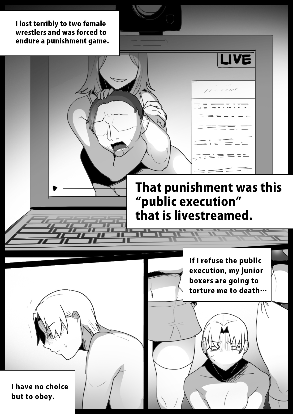 Boxer no Ore ga, Kyonyuu Joshi Pro Wrestler Futari ni Namahaishin de Juurin Sare, Koukai Shokei Sareru Hanashi. | Publically punished and trampled by two large-breasted wrestlers. page 2 full