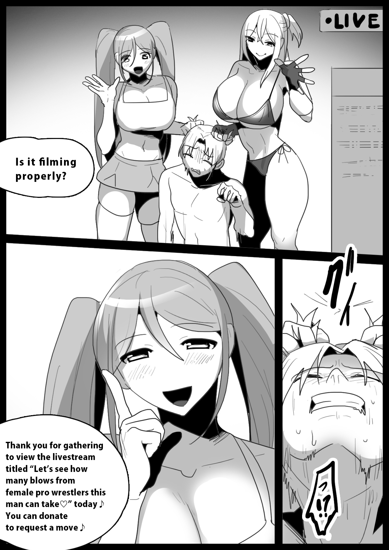 Boxer no Ore ga, Kyonyuu Joshi Pro Wrestler Futari ni Namahaishin de Juurin Sare, Koukai Shokei Sareru Hanashi. | Publically punished and trampled by two large-breasted wrestlers. page 3 full