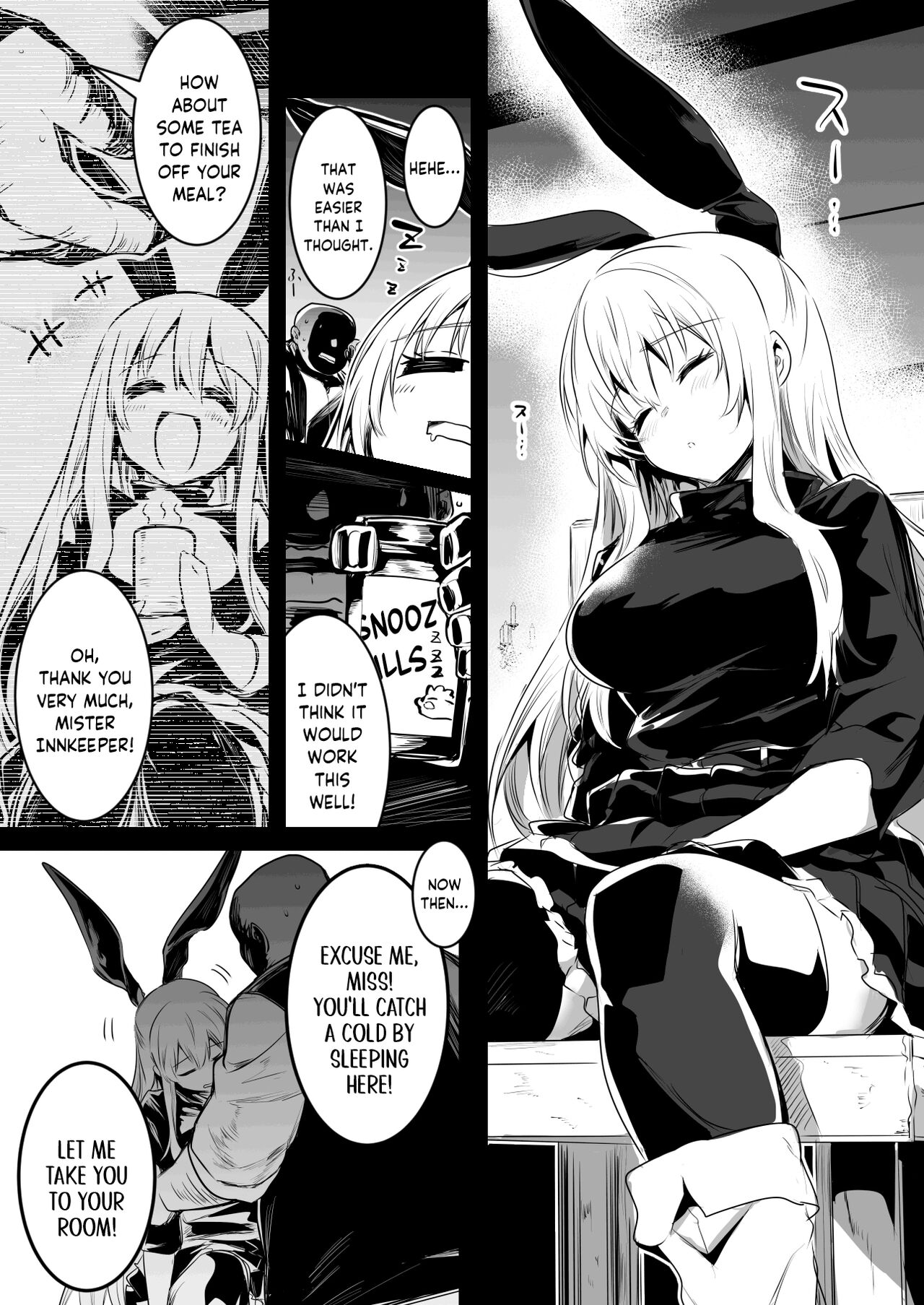 Suimin Yakuiri Drink de Suyasuya Nemutte Shimai Yadoya no Shujin ni Osowarechau Boukensha-chan page 1 full