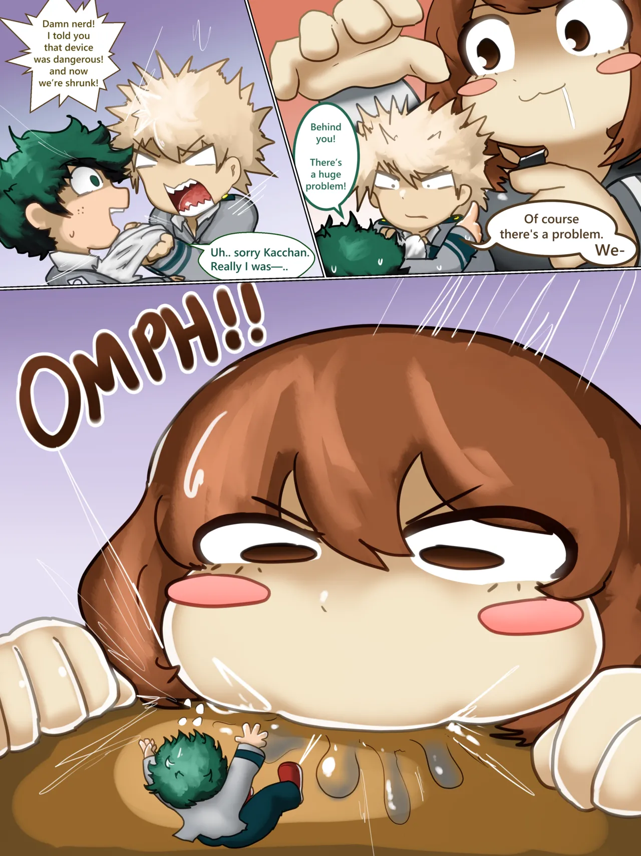 Ochako swallows Bakugo page 1 full