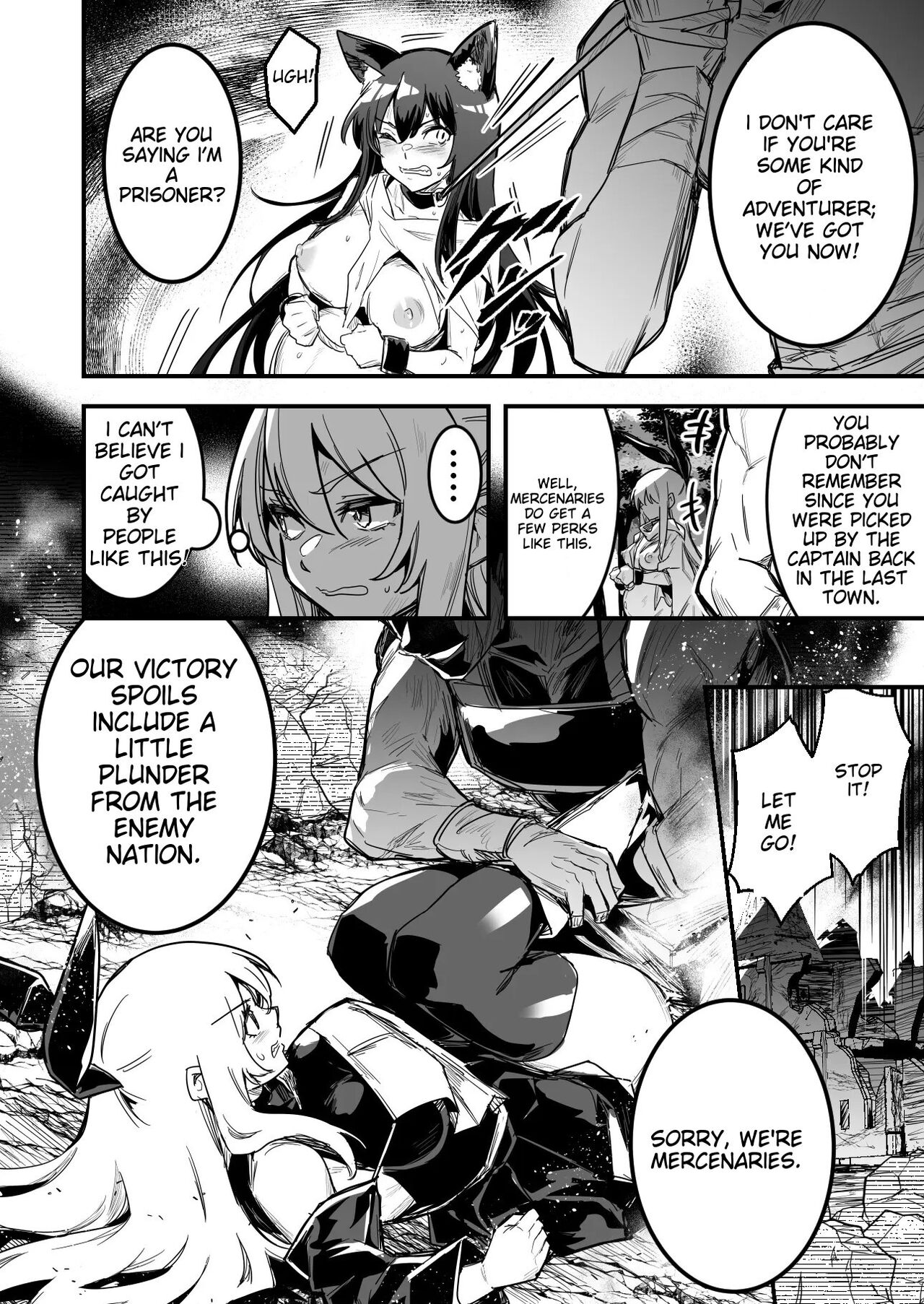 Arakure Youheidan ni Tsukamari Futari Sorotte Botehara ni Sareru Boukensha-chan to Kenshi-chan page 2 full