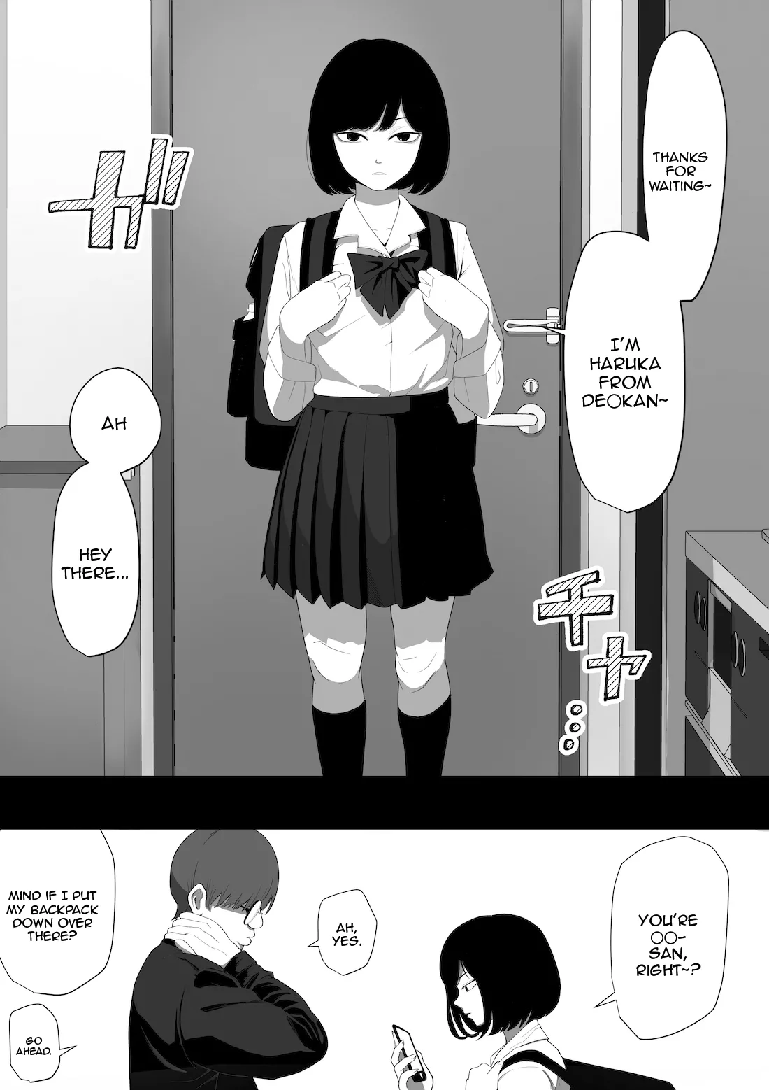 SEX Haitatsu Appli De●kan de Kurokami Bob JK o Ie ni Yonde Genkan Kosoku Nuki Fella Tachi Back Demae SEX de Nuite morau Hon / A Story About Calling a Black-haired, Bob-Cut JK to Your House Via Dexxxcan, The Sex Delivery App, and Having Her Give You a Quick Suck and Fuck In The Entryway page 7 full