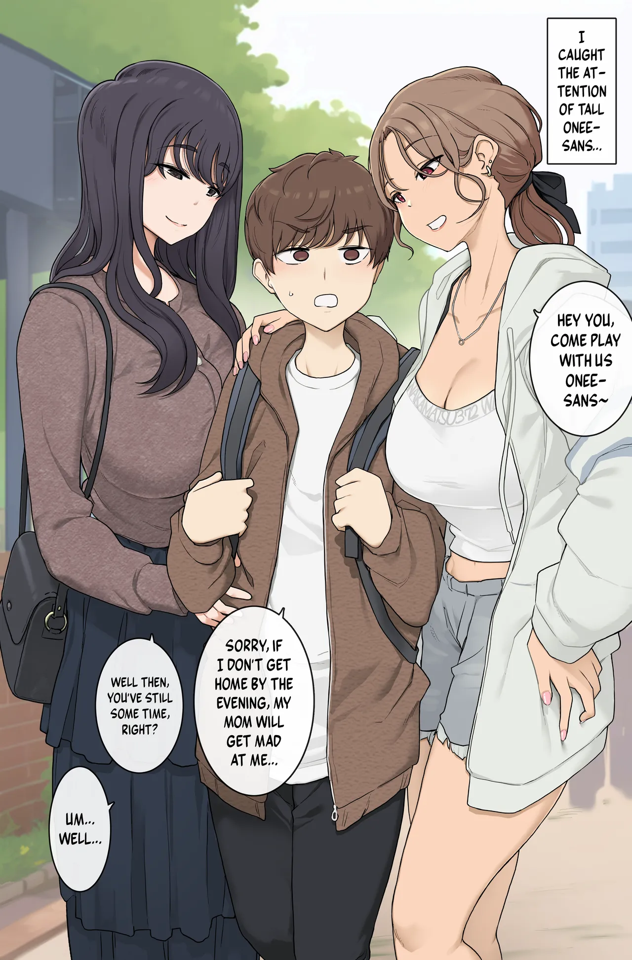 Megutai Choushin Onee-san-tachi ni Ryousoku kara Press Sarete Nigerarenai Sex | Sex Where I'm Sandwiched Between Tall, Busty Onee-sans and Unable to Escape page 1 full