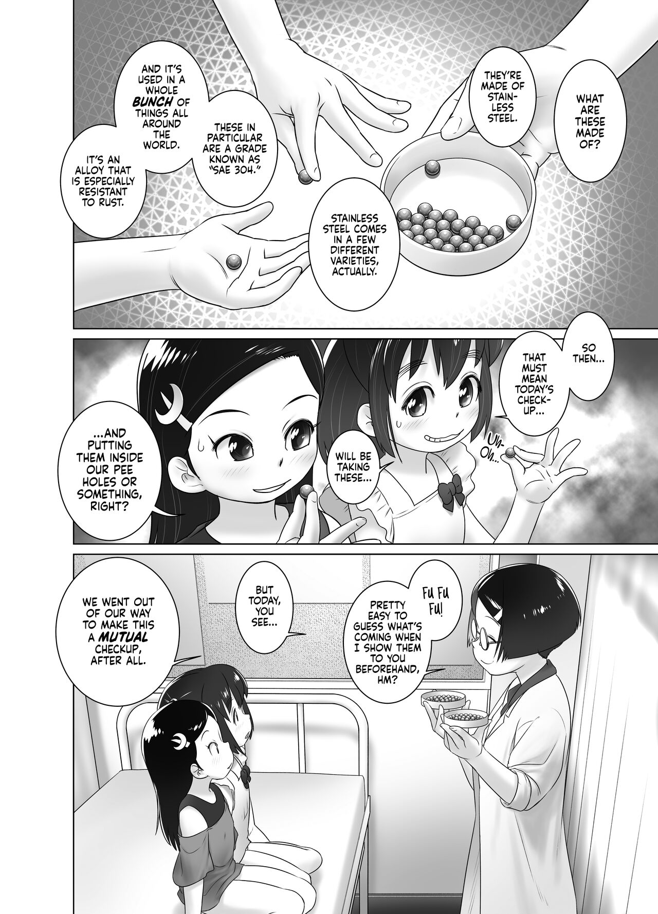 Hokenshitsu no Oshikko Sensei - Mone to Tomo-chan no Koudou Nyoudou Shinsatsu no Hi | Oshikko Sensei, School Nurse - Mone and Tomo-chan's Mutual Urethral Checkup! page 7 full
