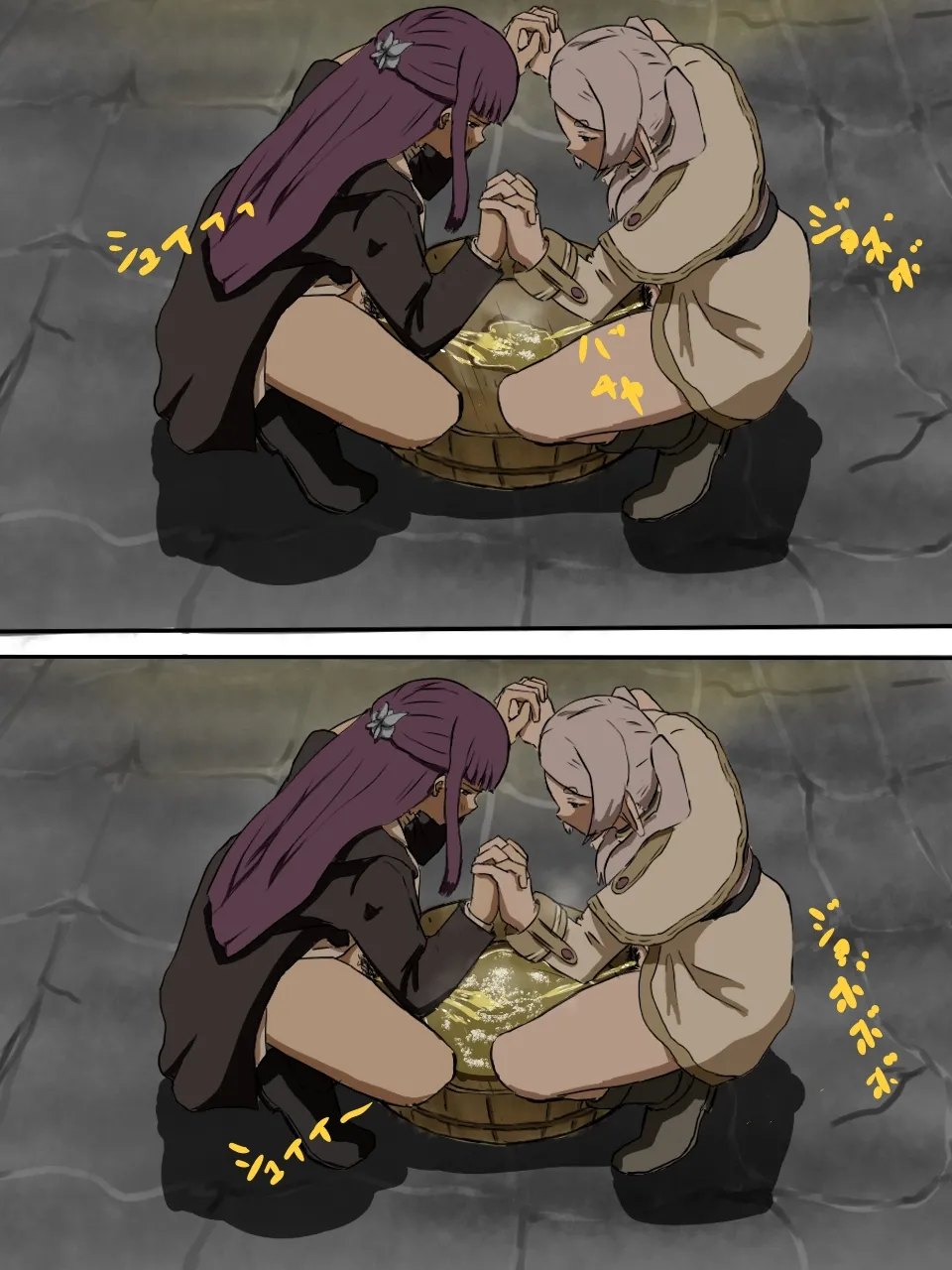 Frieren and Fern collecting urine in a wooden bucket page 5 full