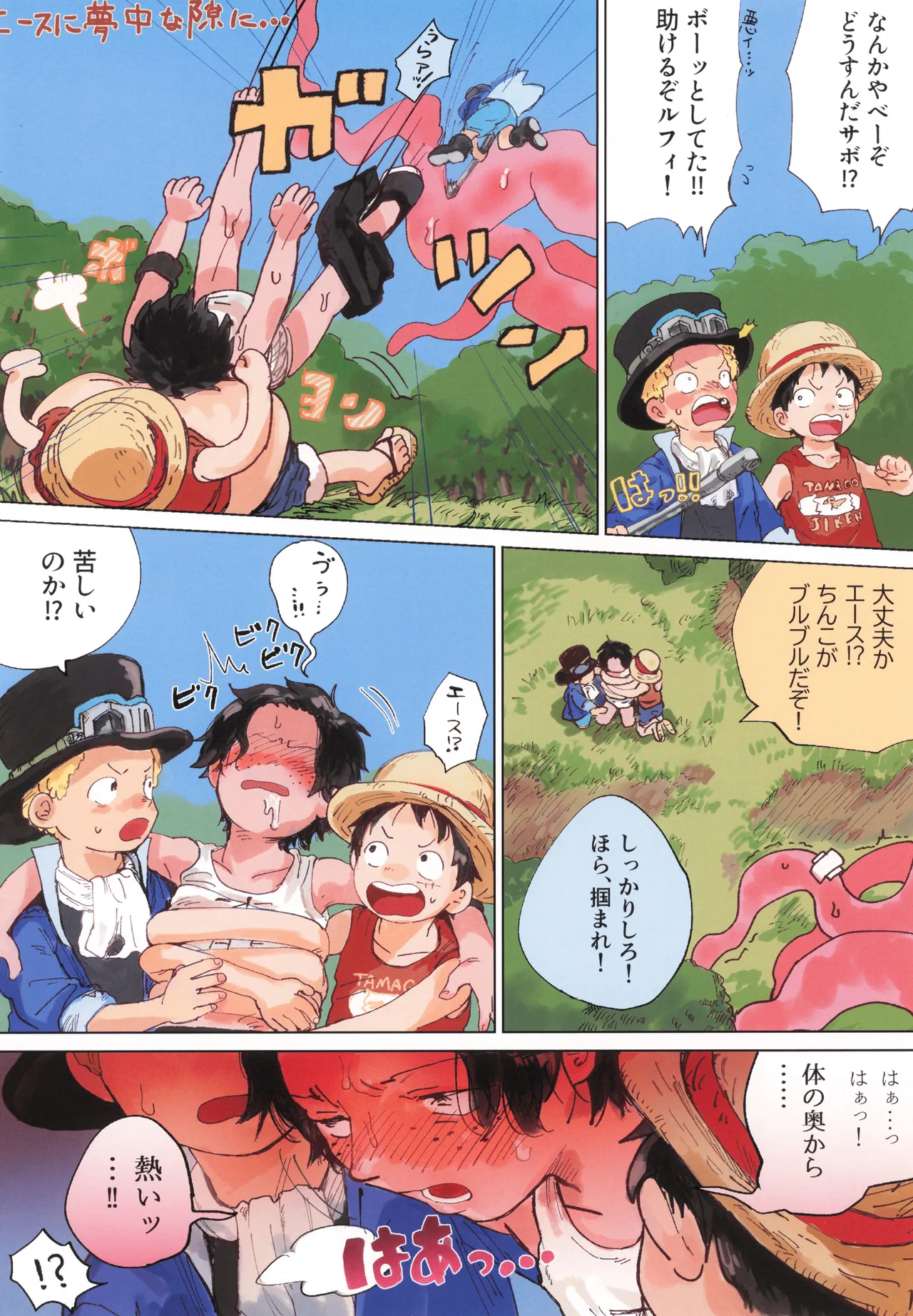 Shokushu × Ace Sabo & Luffy biyaku 3P hon page 4 full