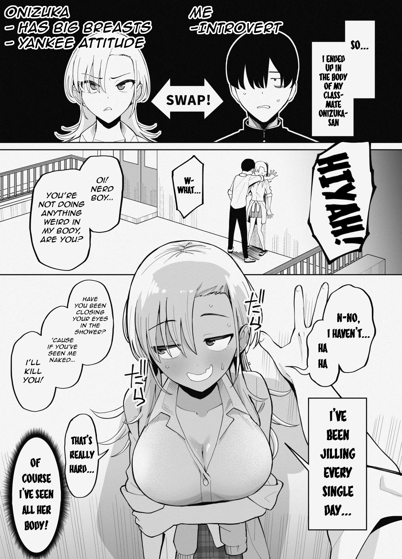 A Story About a Man who Swaps Bodies with a Yankee girl and ends up Having to Satisfy his Old Penis page 1 full